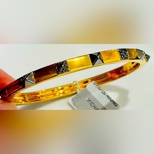 Michael Kors Hinged Bracelet Gold-Black-RU/Grey Set pave crystals. Stamped 925